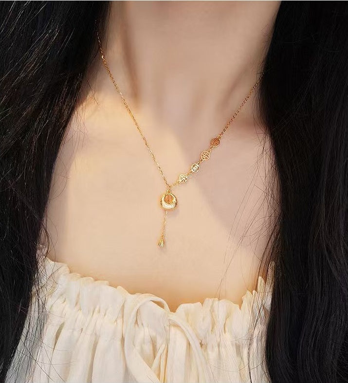 Gold Blessing Pouch Necklace–Peace Joy & Harmony