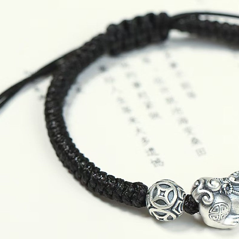 Silver Pixiu Vintage Coin Bead Bracelet-Attract Luck