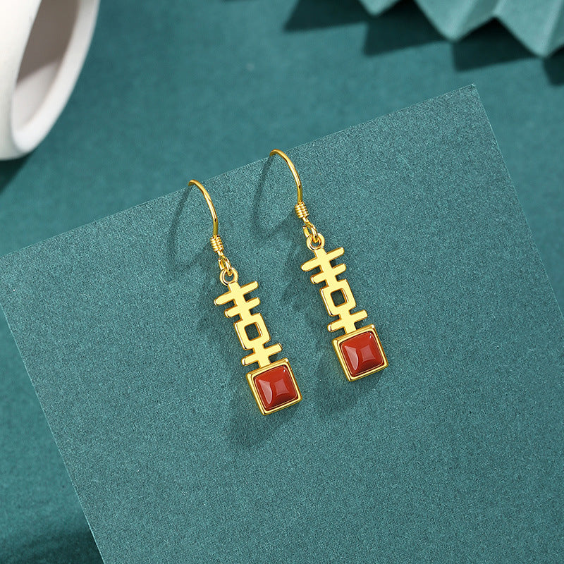 Double Happiness Red Agate Earrings-A Life Together