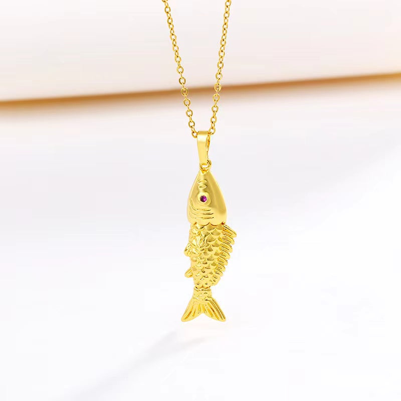 Golden Koi Fish Pendant Necklace-Fengshui Wealth Charm