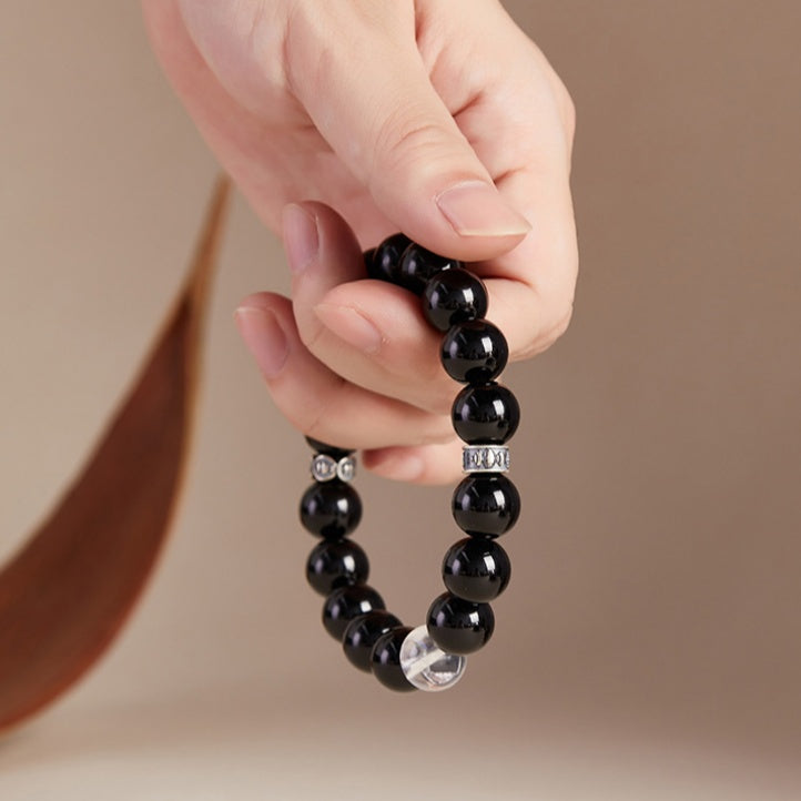 Treasure Vase Obsidian & Clear Quartz Bracelet-Wisdom & Grace