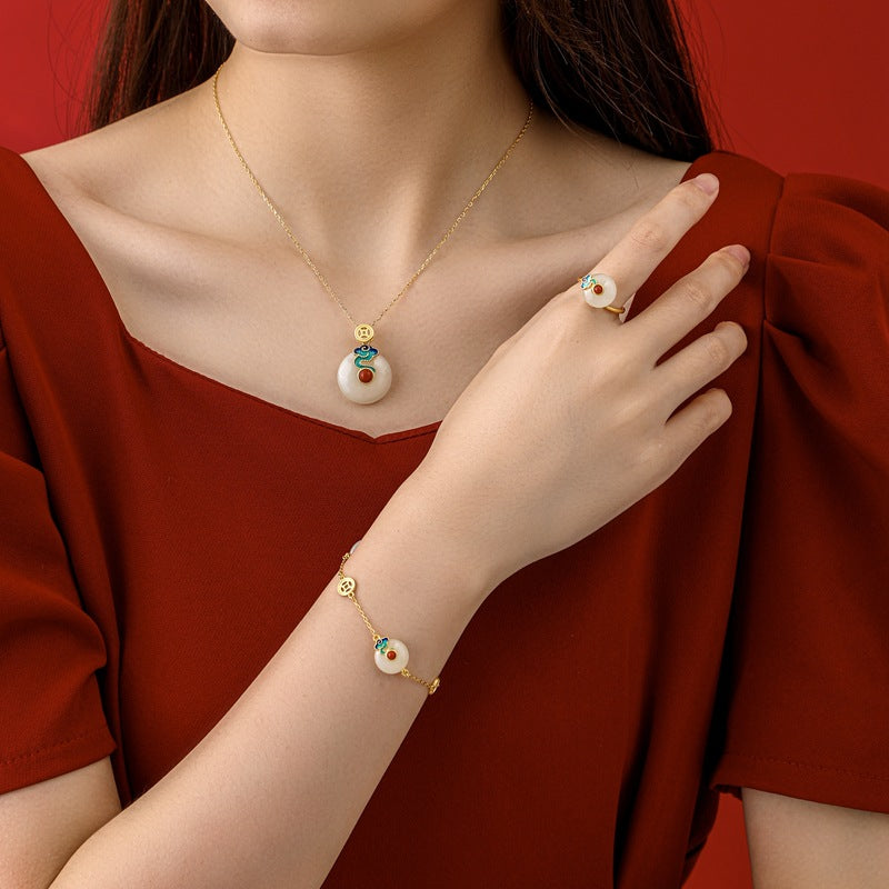 Cloud & Coin Nephrite Jade Bracelet-A Wish for Fortune