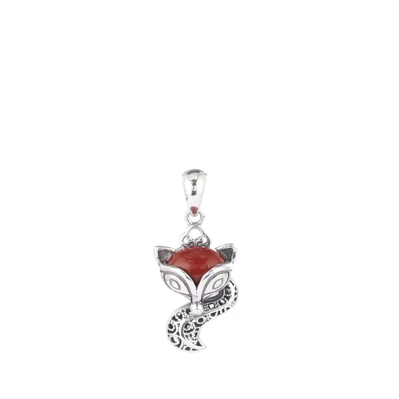 Fox Red Agate Silver Necklace-Protection