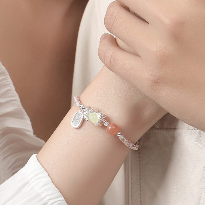 Pixiu Nephrite Jade Beaded Couple Cord Bracelet-Auspicious Protection