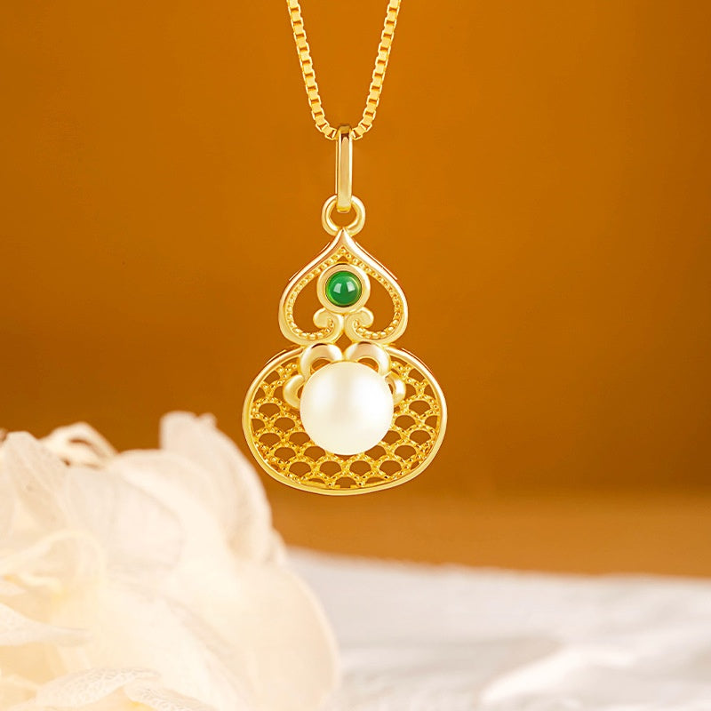 Blessings Close to Heart-Gourd Pearl and Green Jade Necklace