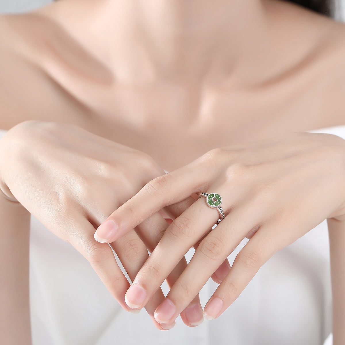 Quiet Joy-Coin Nephrite Jade Silver Ring