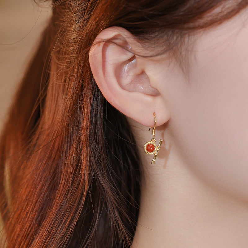 Steadfast Elevation-Red Agate Bamboo Silver Drop Earrings