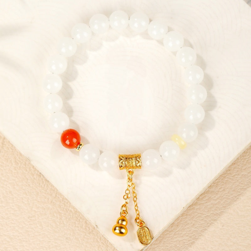 Fortune in Reach-White Jade Gourd Agate Bracelet