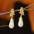 Purity in Bloom-Lotus Nephrite Jade Drop Earrings