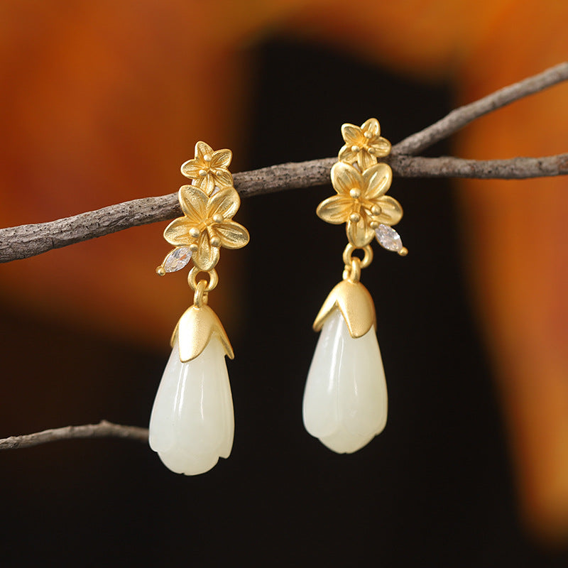 Purity in Bloom-Lotus Nephrite Jade Drop Earrings