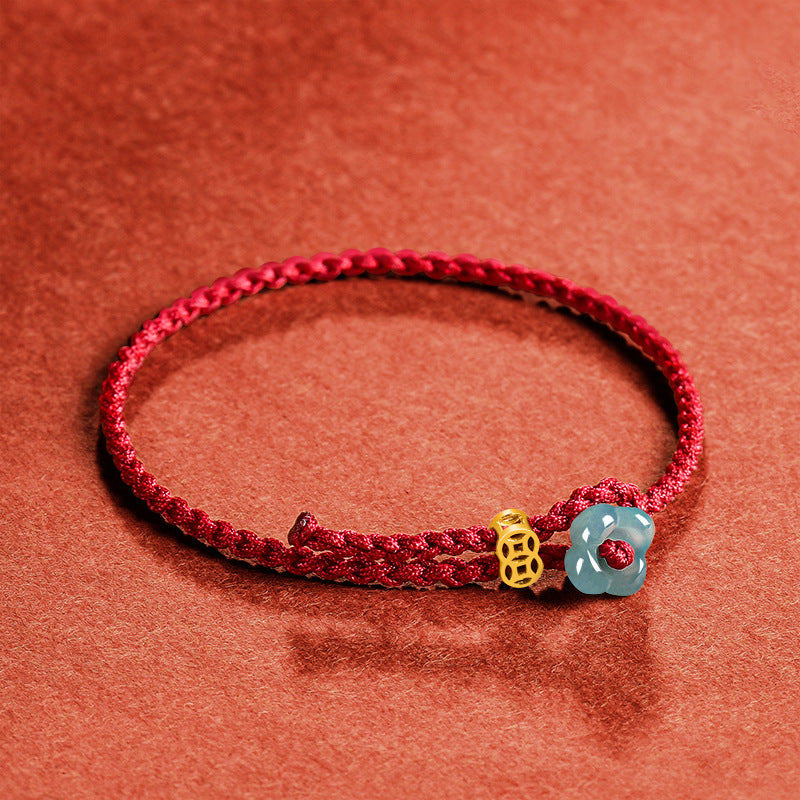 Peaceful Seasons Four-Petal Jade Red String Bracelet-Hand-Woven