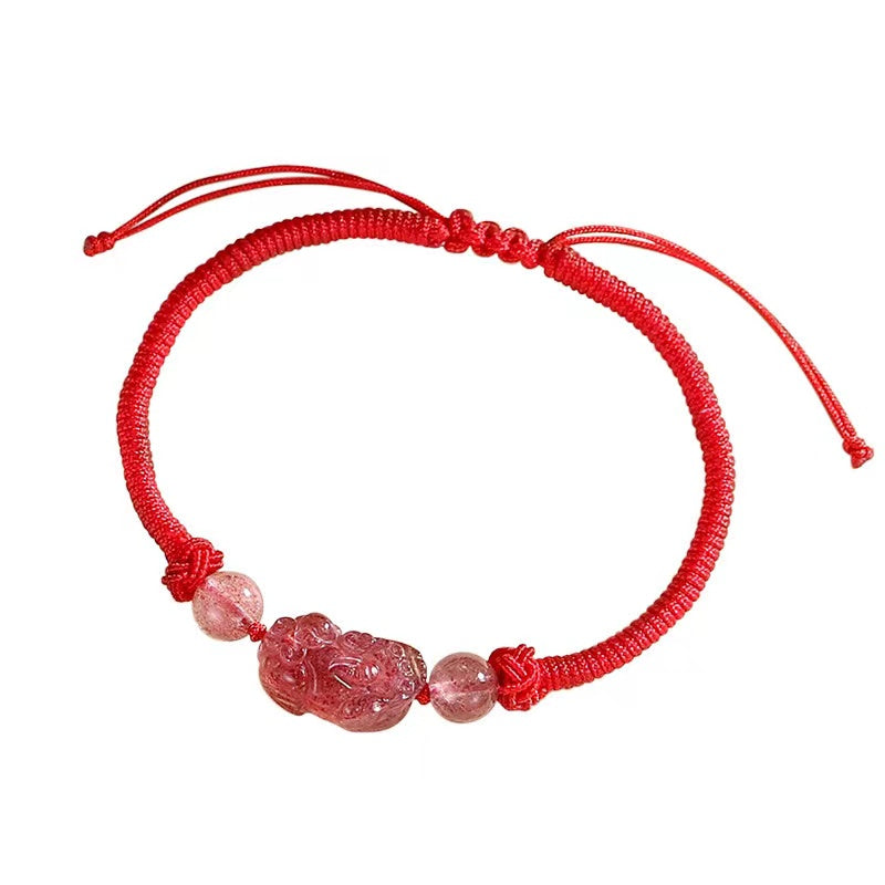 Strawberry Crystal Pixiu Couple Bracelet-Protection and Peace