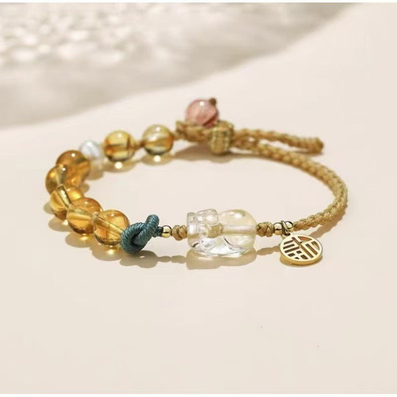 Rutilated Quartz Pixiu Fu Yellow Crystal Bracelet-Attract Luck