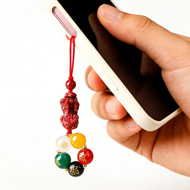 Cinnabar Pixiu Five-Element Agate Phone Charm-Balanced Harmony