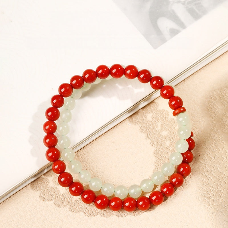 Hetian Jade Cinnabar Double-Wrap Bracelet-Twofold Harmony