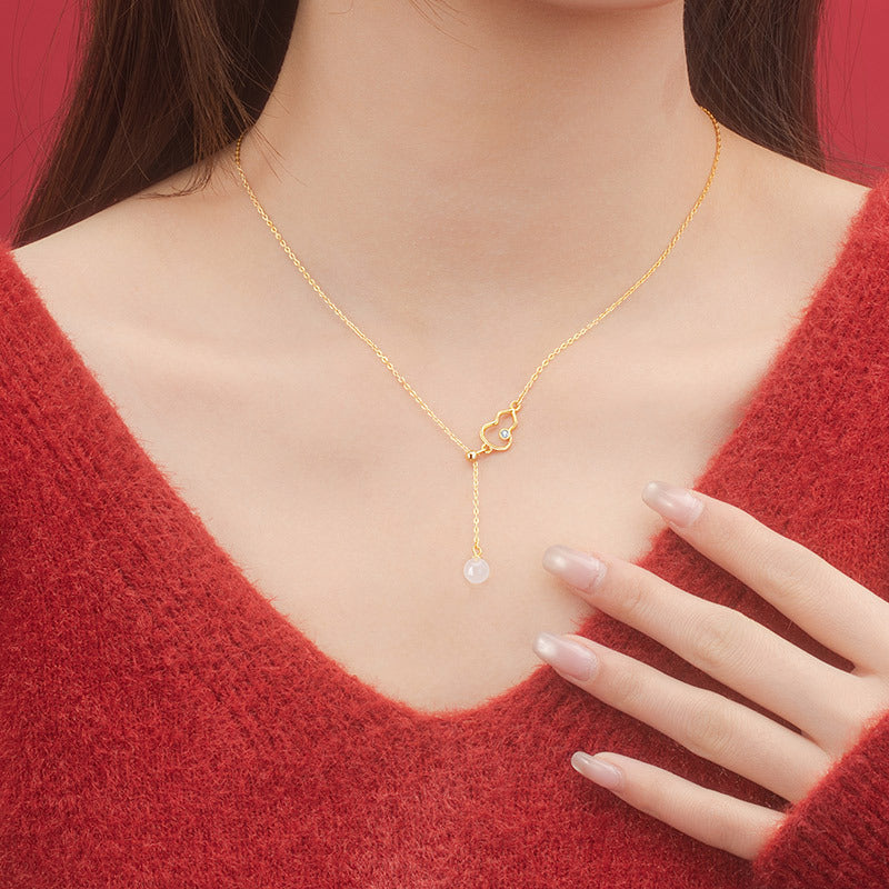 Blessings & Prosperity-Gourd Chalcedony Tassel Necklace