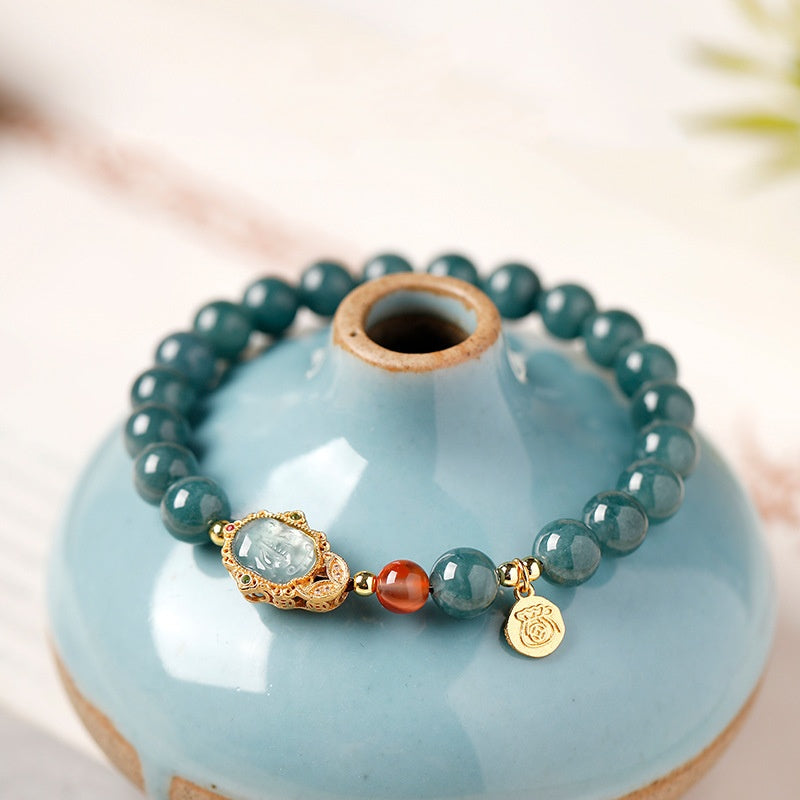 Blue Water Jadeite Pixiu Bracelet-Forward Intention