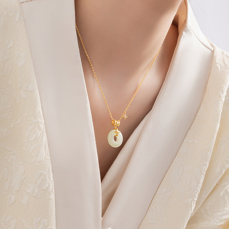 By Your Side-Star Nephrite Jade Peace Disc Necklace