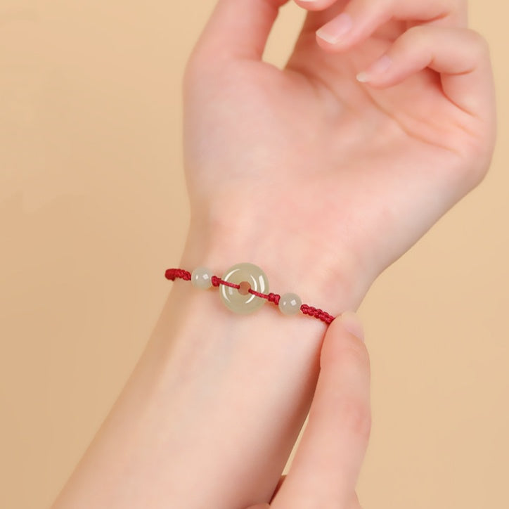 Hetian Jade Peace Buckle String Bracelet