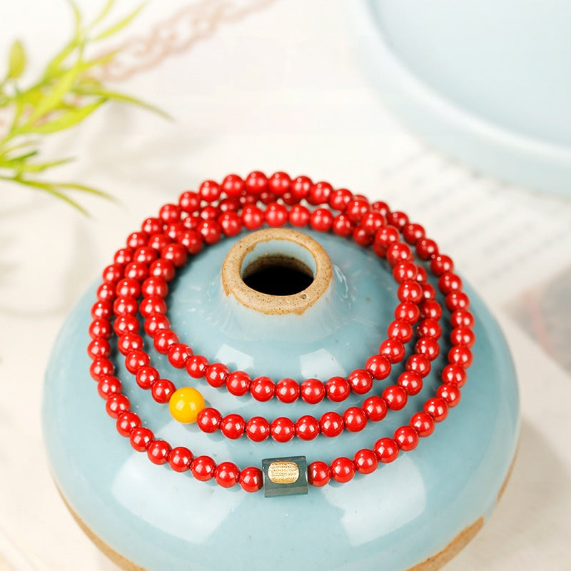 Steady Turns-Cinnabar Jadeite Triple-Wrap Bracelet