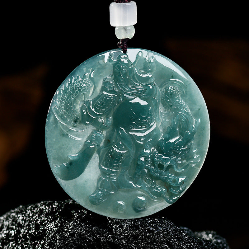 Guan Gong Dragon Jade Pendant-Amulet for Career Elevation, Prosperity & Protection