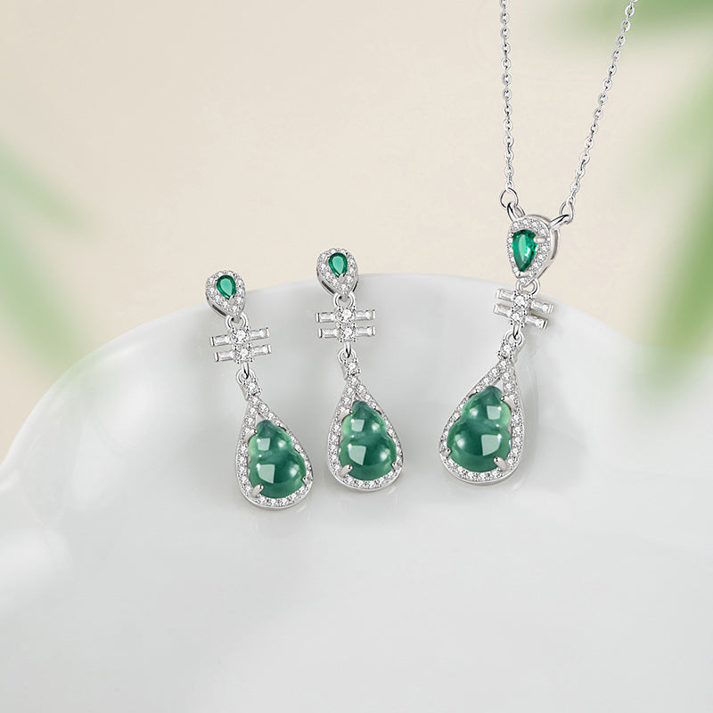 Gourd Jadeite Necklace & Earrings-Blessings and Prosperity
