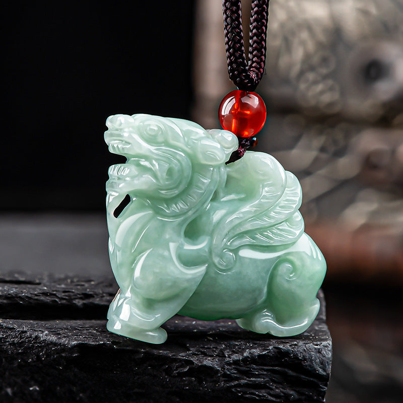 Flying Qilin Jadeite Pendant-Good Things Ahead