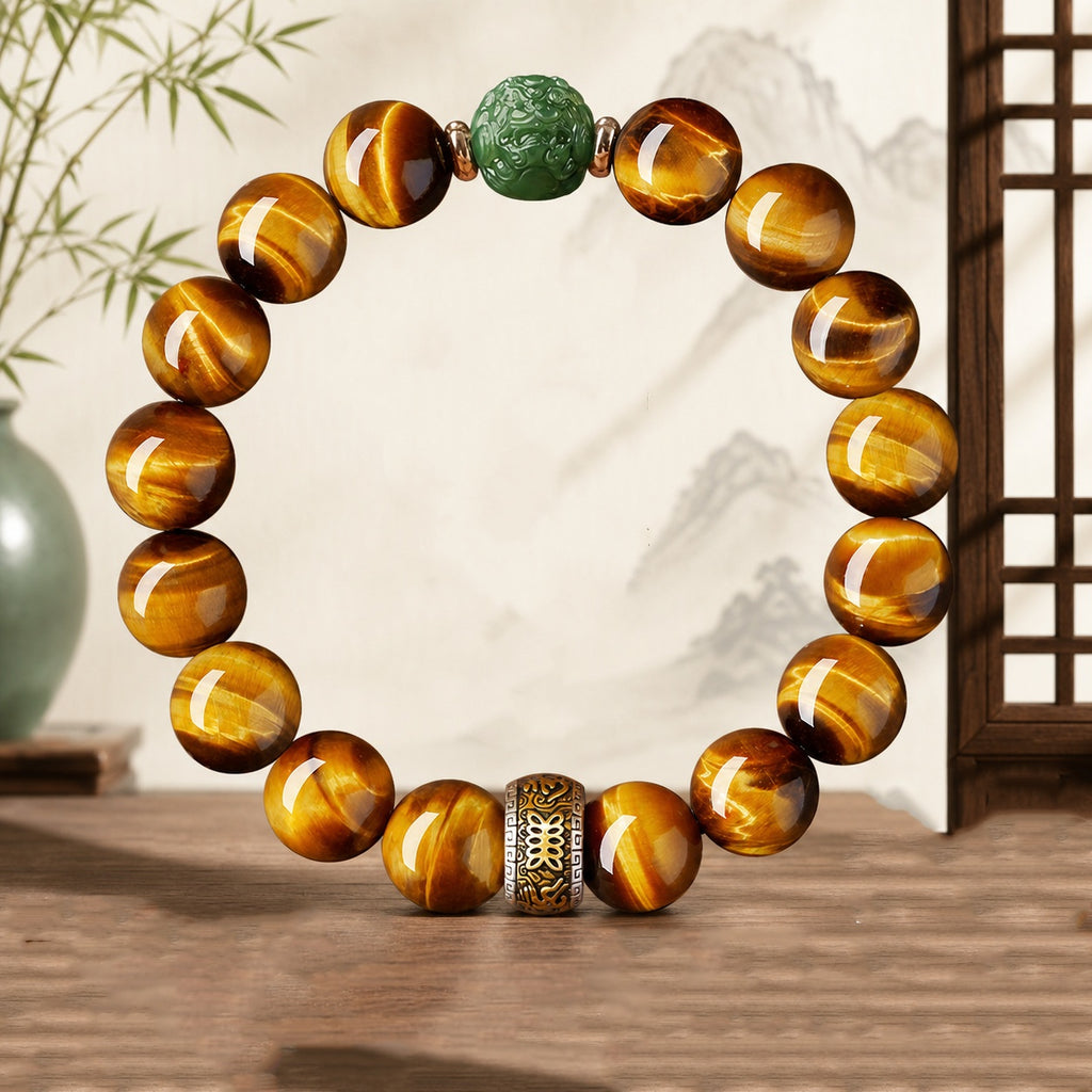 Steady Purpose-Nephrite Jade Pixiu Yellow Tiger's Eye Bracelet
