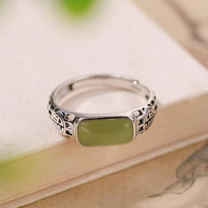 Fu Jade Silver Ring-Prosperity