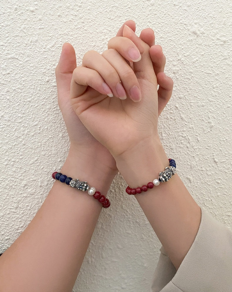 Shared Good Wishes-Pixiu Pressed Cinnabar Bracelet
