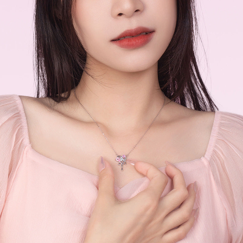 Pink Heart Sterling Silver Necklace-Made for Each Other