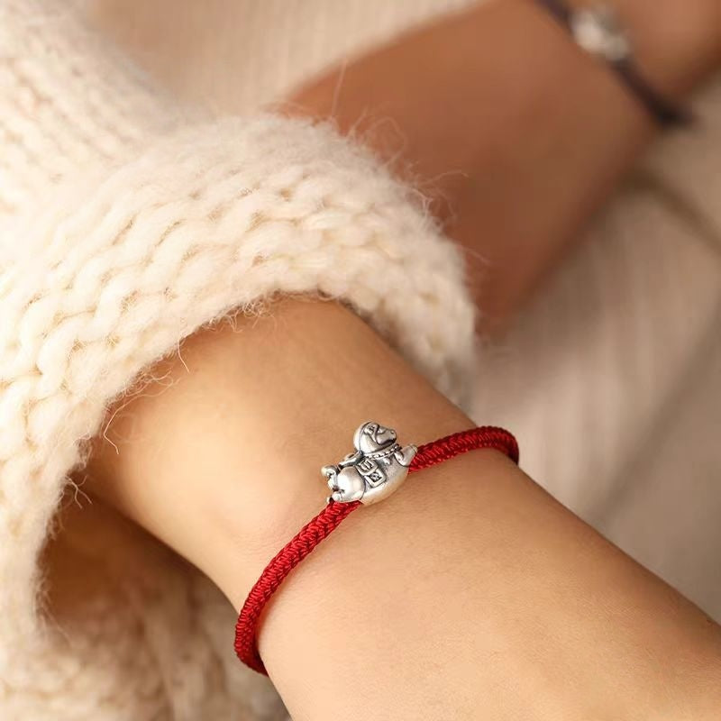 999 Silver "Heavenly Joy" Pony Bracelet with Adjustable Handmade Cord