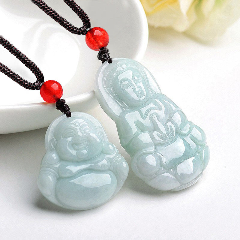 Harmony Protection Guan Yin & Laughing Buddha Jade Pendant Set