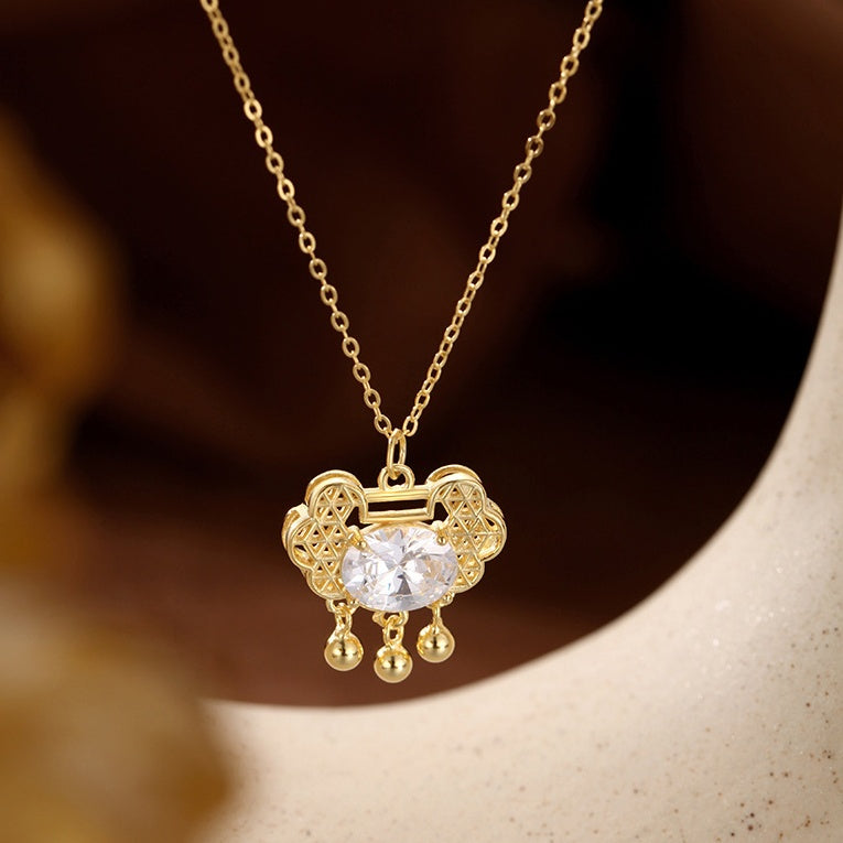 Longevity Lock Cubic Zirconia Necklace-Peaceful Blessing