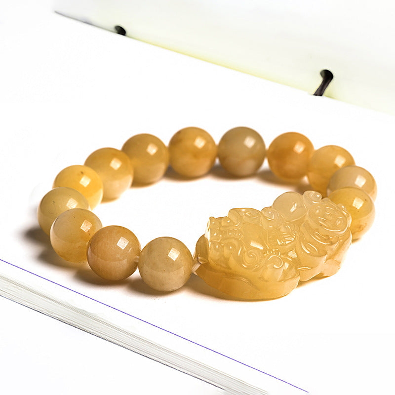 Wealth Guarding Pixiu Golden Silk Jade Bracelet