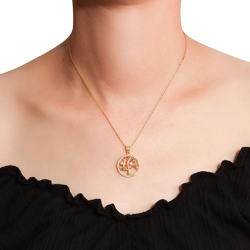 Gold Diamant Lebensbaum Schutz-Anhänger Halskette