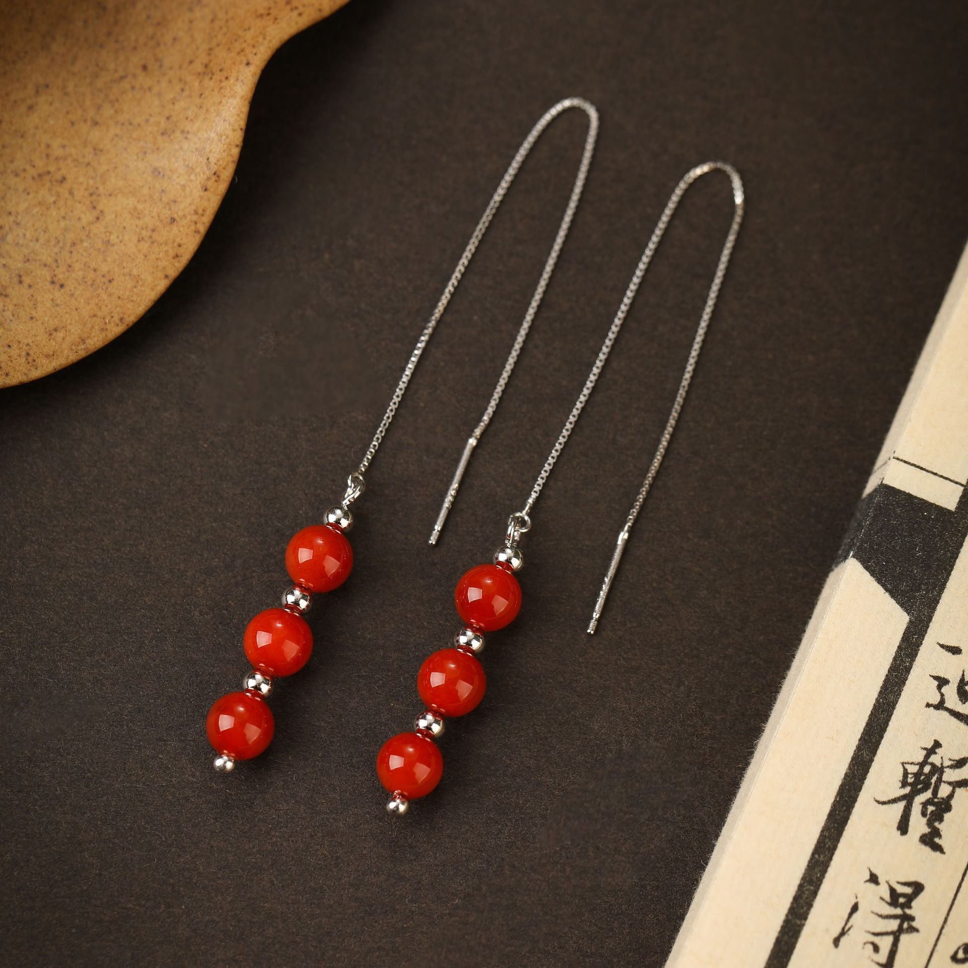 A Confident Accent-Long Red Agate Earrings