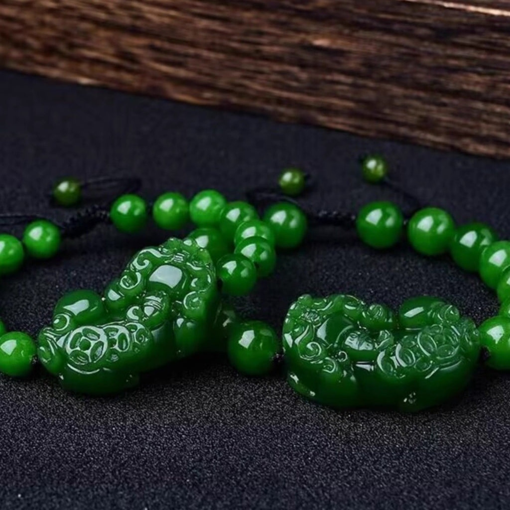Naturgrüner Jade Pixiu Glücksperlen-Armband