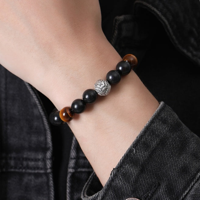 Noble Resolve-Dragon 999 Fine Silver Ebony Tiger's Eye Bracelet