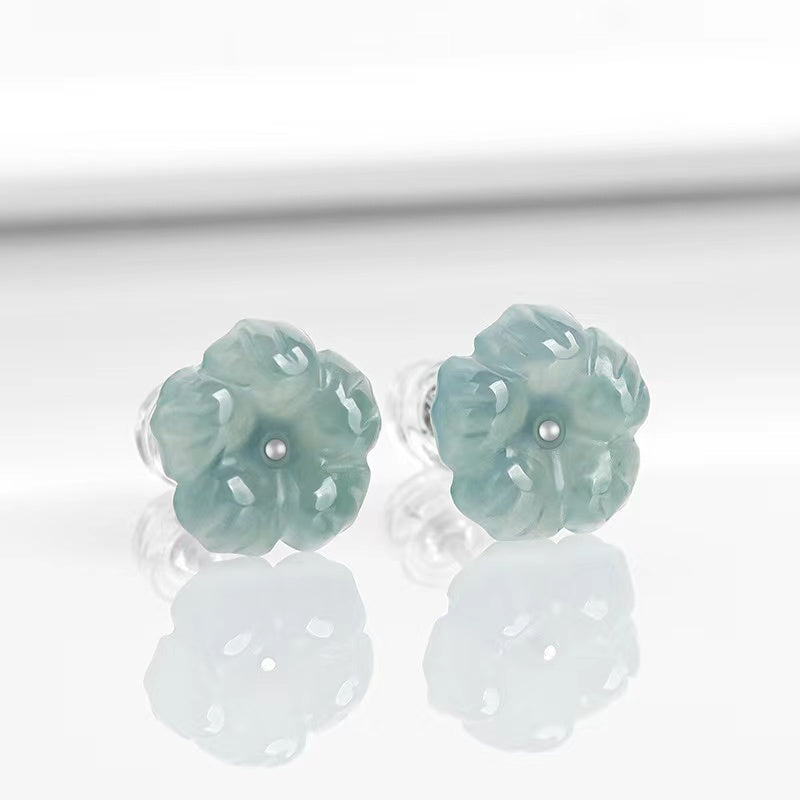 Orchid Jade Studs Earrings-Longevity and Prosperity