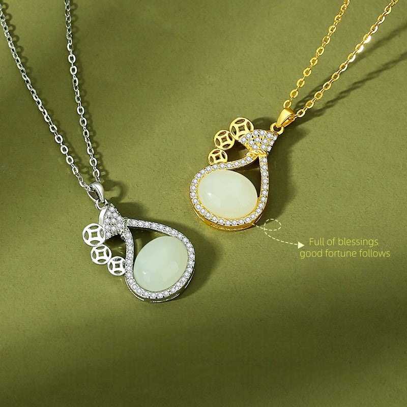 Hetian Jade Blessing Pouch Necklace – Grace, Harmony & Good Energy