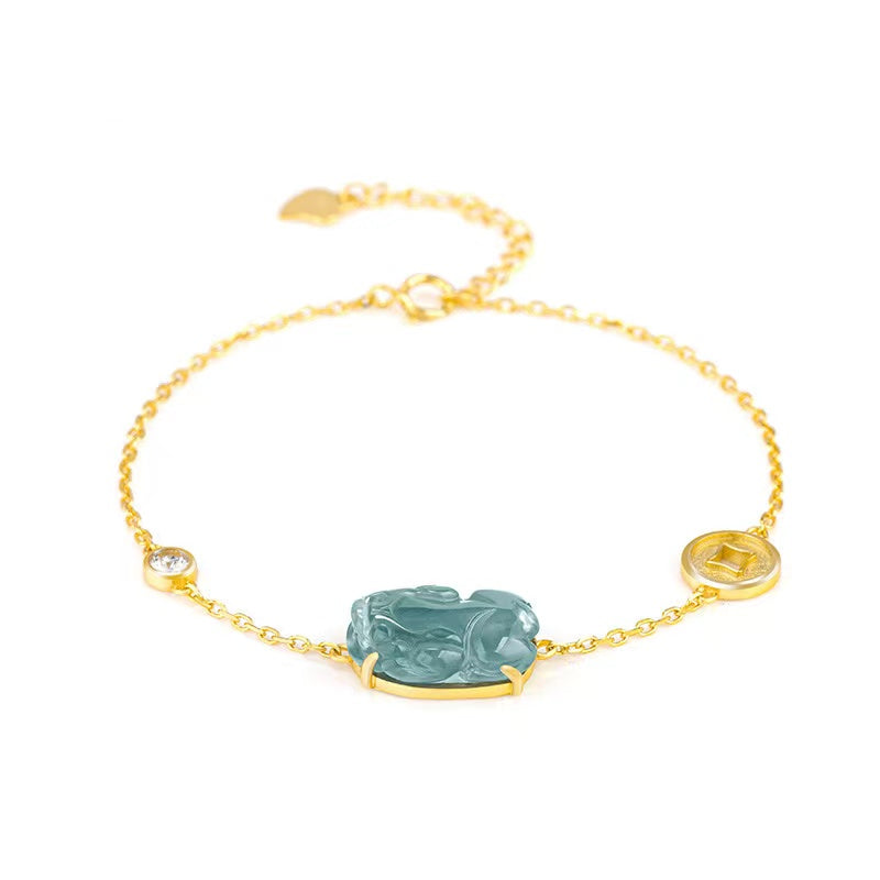 Pixiu Wealth Coin Bracelet-Natural Ice Jade