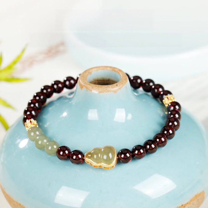 Jadeite Gourd Garnet Bracelet-Fortune in Motion
