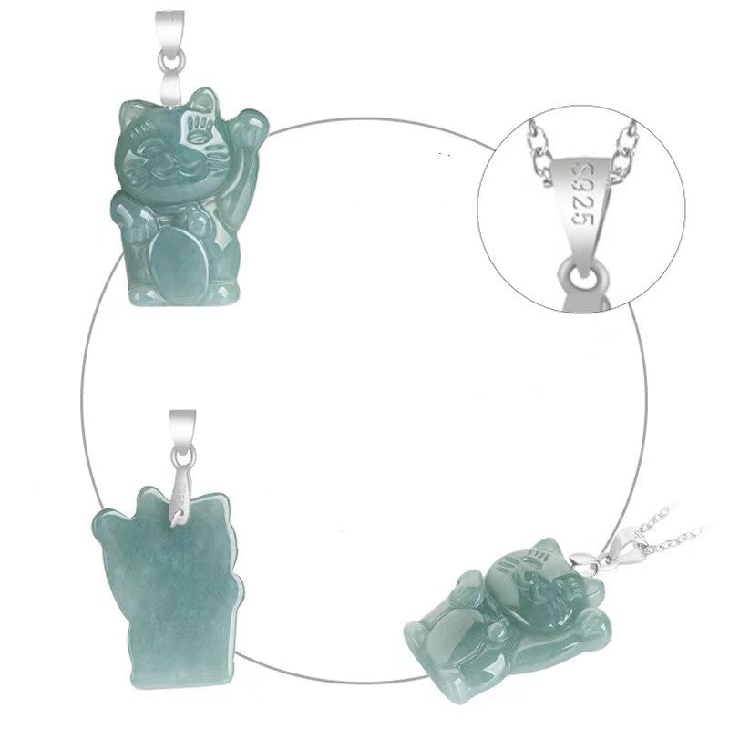 Maneki-neko Jade Necklace-Lucky Fortune Cat