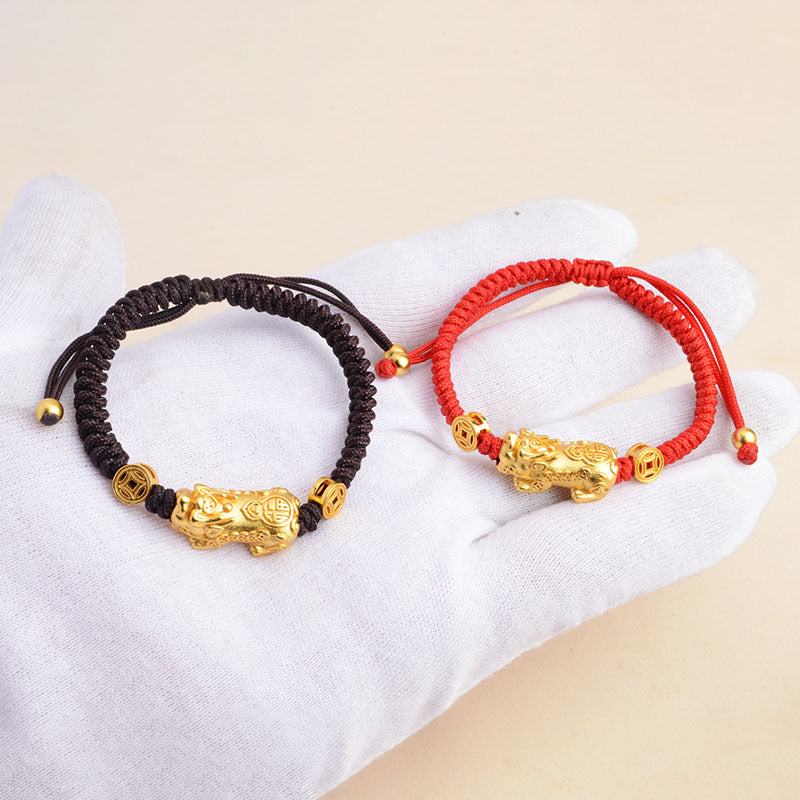 Golden Fortune-Pixiu Braided Cord Bracelet