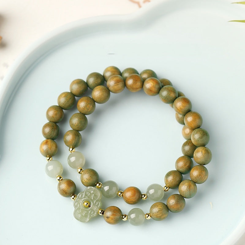 Nephrite Jade Ruyi Green Sandalwood Double-Wrap Bracelet-Quiet Alignment