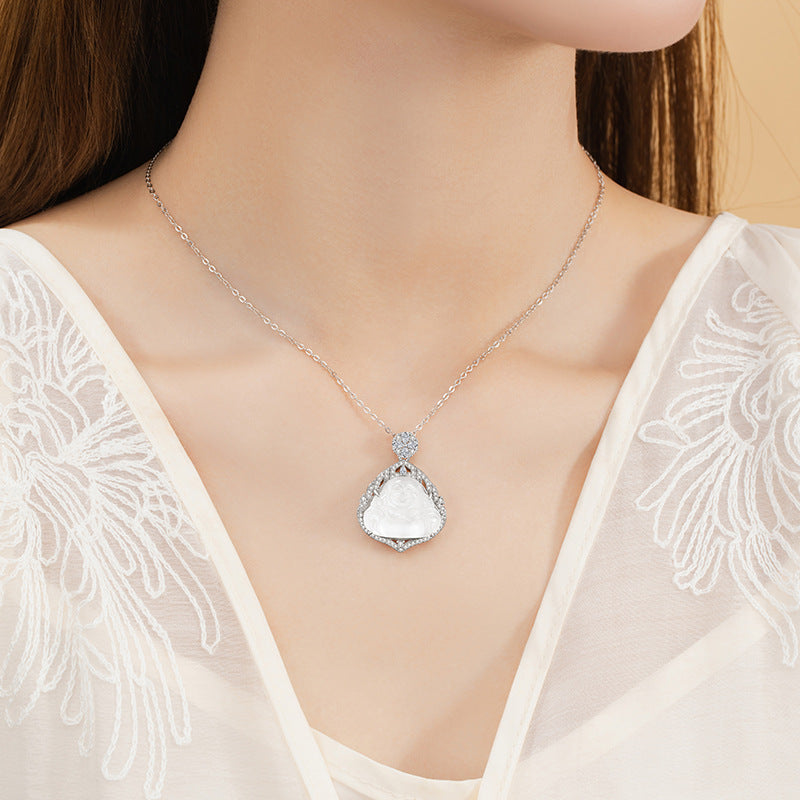 Laughing Buddha White Jade Necklace-Peace & Happiness