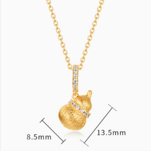 Vintage Gourd Necklace – 10K Gold-Tone Brushed Silver Pendant for Elegant Women