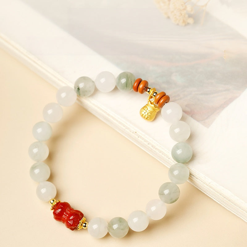 A Quiet Blessing-Cinnabar Twin Lotus Jade Bracelet