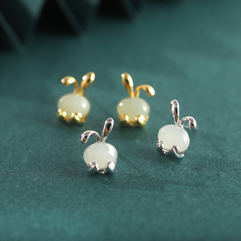 Bunny Nephrite Jade & Red Agate Stud Earrings-A Playful Little Wish